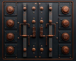 Industrialstyle wooden electric switchboard with exposed copper wiring details, steampunk decor