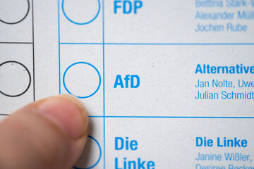 ballot paper German federal elections, marking ballot for AfD party, electoral integrity,...