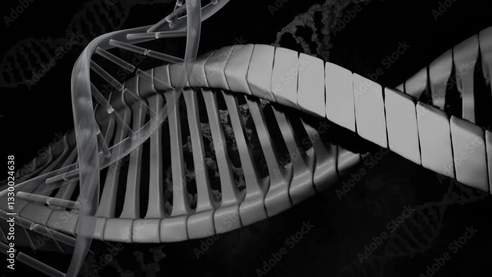 Poster twisting animation of dna strand with helix structure on dark background