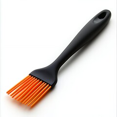 Close-up of a Black-Handled Silicone Basting Brush with Bright Orange Bristles Against a Clean White Background