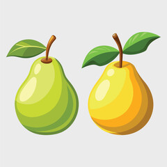 Set of a flat illustration of a pear, green and yellow