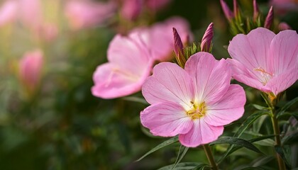 Fototapeta premium Pink Evening Primrose flowers (Oenothera speciosa) in summer garden- 29291