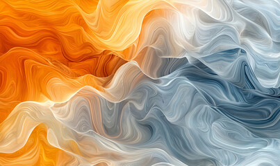 Obraz premium Abstract Fluid Art with Orange and Blue Waves Creating Movement