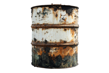 a rusty metal barrel with rust on it Cutout and isolated and transparent background image