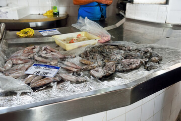 The municipal market of Olho in front of the port, the fresh fish market is one of the most...