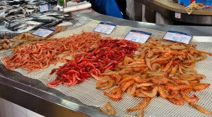 The municipal market of Olho in front of the port, the fresh fish market is one of the most important in the Algarve Olhao Portugal