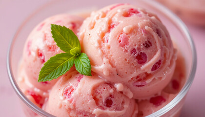 Pink Strawberry Ice Cream Scoops with Texture