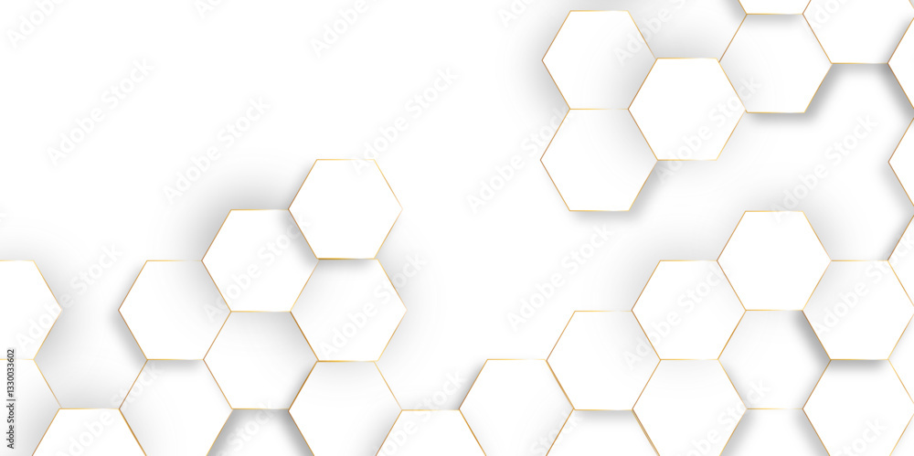 Poster Modern simple style seamless pattern with hexagonal graphic design. Geometric art deco texture mosaic white background. abstract molecular structures in technology, wallpaper background, vector.	