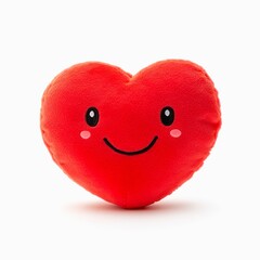 Heart shaped red plush toy isolated on white background.