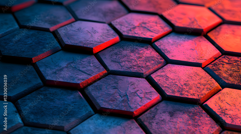 Poster an intricate hexagon pattern showcasing realistic polygonal textures under soft diffused light creat