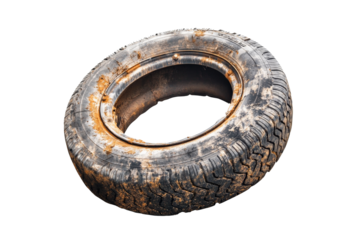 an old tire on a white background Cutout and isolated and transparent background image