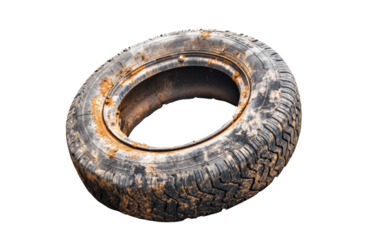 an old tire on a white background Cutout and isolated and transparent background image