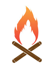 Vector wood stick campfire flame illustration