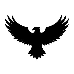 Minimalist black silhouette of an eagle with outstretched wings on white background