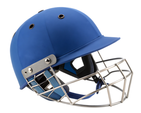 blue cricket helmet with steel grill