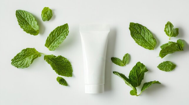 Fresh Mint Toothpaste Tube with Mint Leaves