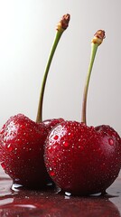 Dew-kissed cherries, close-up studio shot