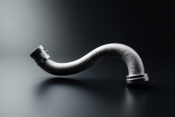 Flexible Metallic Tubing with End Caps, Industrial Design Element on Dark Background