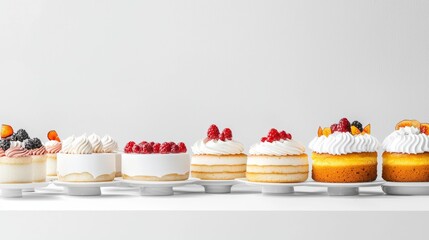 Delicious assorted cakes displayed beautifully.