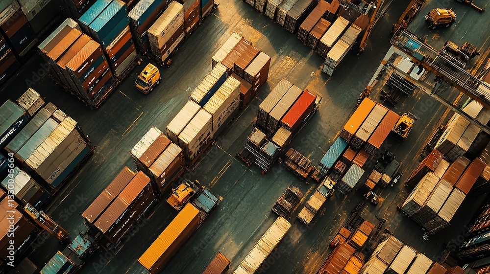 Aufkleber aerial view of logistics hub with trucks loading and containers