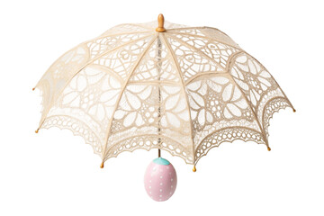 Elegant lace umbrella with decorative pastel egg for Easter celebration or spring decor purpose