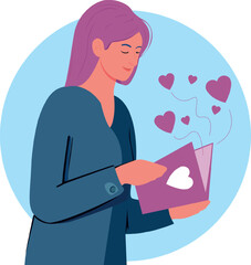 lady reading a valentines day card