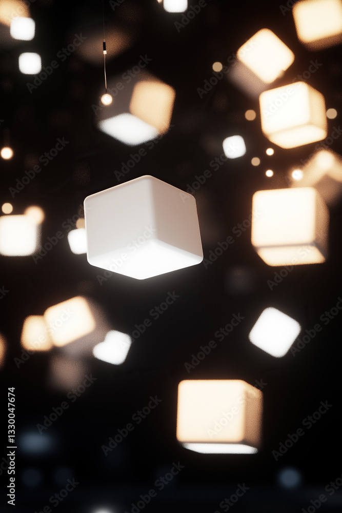 Poster glowing cube lights floating in dark space