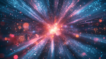 A vibrant digital universe filled with glowing particles and beams of light, evoking a sense of depth and infinite possibilities. Infinite Glow. Illustration