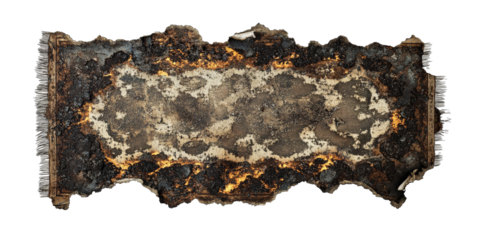 a piece of burnt wood with a white background Cutout and isolated and transparent background image