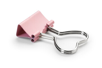 Heart shaped binder clip isolated on white