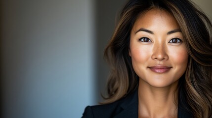 Fototapeta premium Portrait of a confident and approachable Asian businesswoman, poised for success