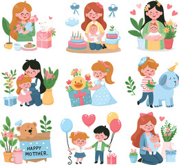 Fototapeta premium happy mothers day icon set