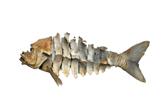 a fish that is cut in half Cutout and isolated and transparent background image