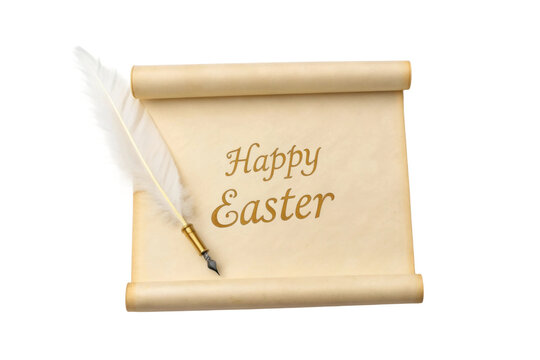 Celebrate Easter with handwritten greetings on parchment paper and a quill pen for personalized messages and invitations