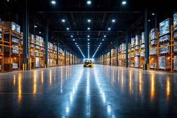 Obraz premium Large scale warehouse with automated storage and bright lighting