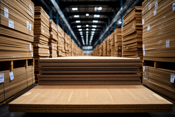 Neatly arranged stacks of cardboard in warehouse setting