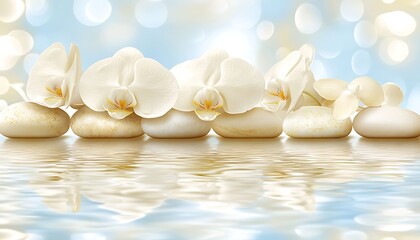 White Orchids on Spa Stones Reflection