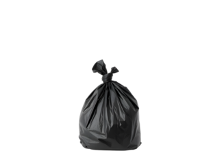 Black plastic garbage bag isolated on transparent background