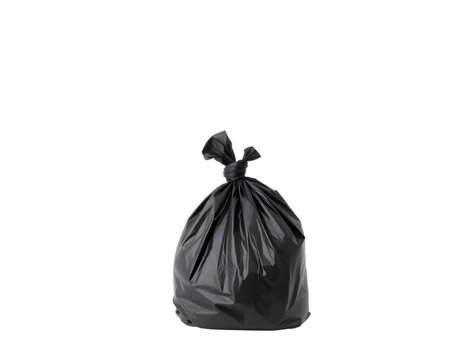Black plastic garbage bag isolated on transparent background