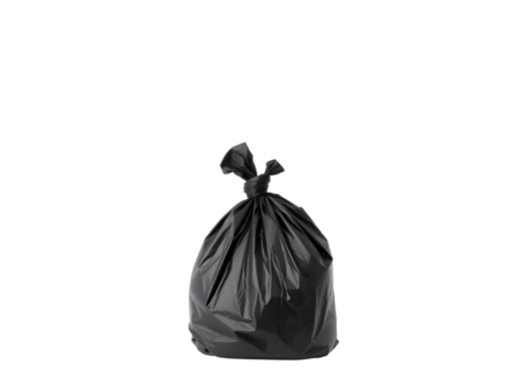 Black plastic garbage bag isolated on transparent background