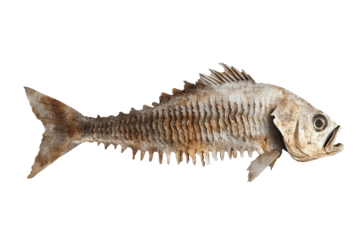 a fish skeleton with a long tail and a long tail Cutout and isolated and transparent background image