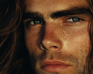 Obraz premium Man portrait close up, handsome male portrait close up