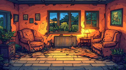 Fototapeta premium Abandoned Room, Evening Light