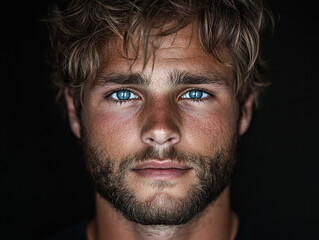 Man portrait close up, handsome male portrait close up