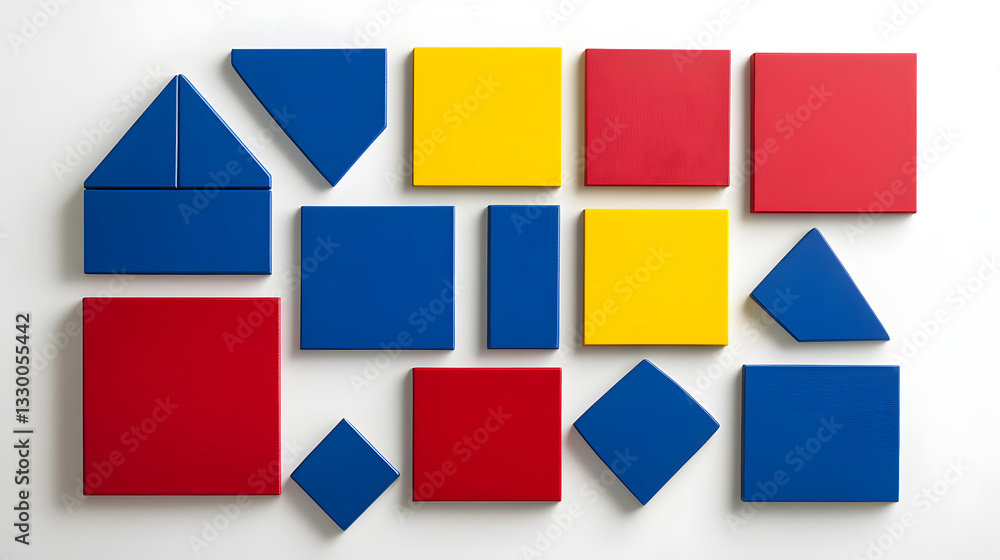 Poster group of colorful shapes scattered on a clean surface creating a bright and abstract composition tha