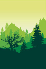 Fototapeta premium Scenic Green Forest Landscape with Silhouetted Trees and Rolling Hills