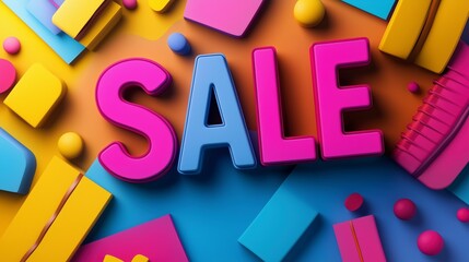 Fototapeta premium Bright modern SALE sign in bold typography with vibrant happy colors stylishly designed for commercial promotions and seasonal discounts