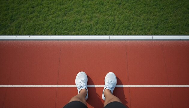 The runer runs on a red rubber running track, starting off using the starting block. Sports.Sprinter Leave the default block to track work. Young couple running on the road running for fitness.