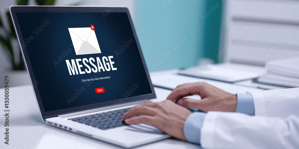 Poster email notification message showing on computer screen brisk. digital marketing message information t