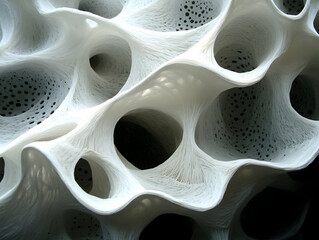 Abstract sculptural form, intricate network of voids